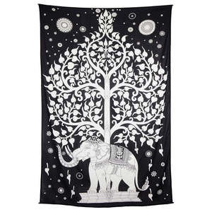 Elephant Tree Tapestry Black 52x80" by Zest For Life